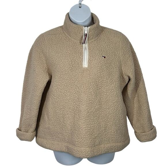 Tommy Hilfiger Sherpa Pull Over Teddy Jacket Tan Size XL - Picture 2 of 14